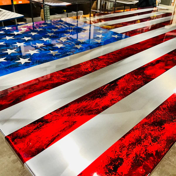 Hand Marbled Patina Flag Polished Aluminum