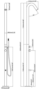 Wayime 91" Separable&Composable Free-Standing Brushed Stainless Steel 304 Spary Outdoor Shower with DOE Certificate