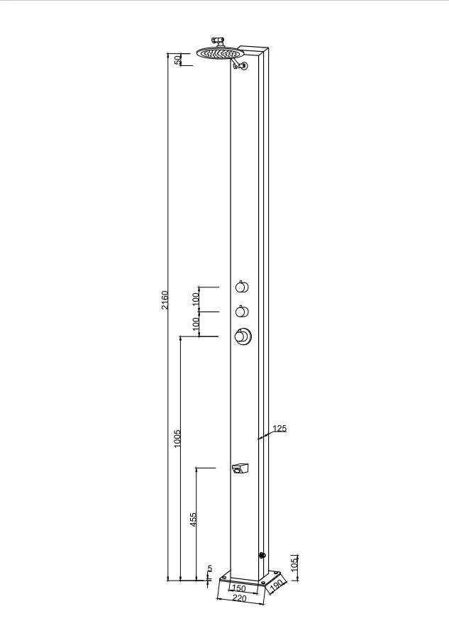 85" Rainfall Outdoor Solar Shower – Stainless Steel Body with 4.5-Gallon Heated Tank