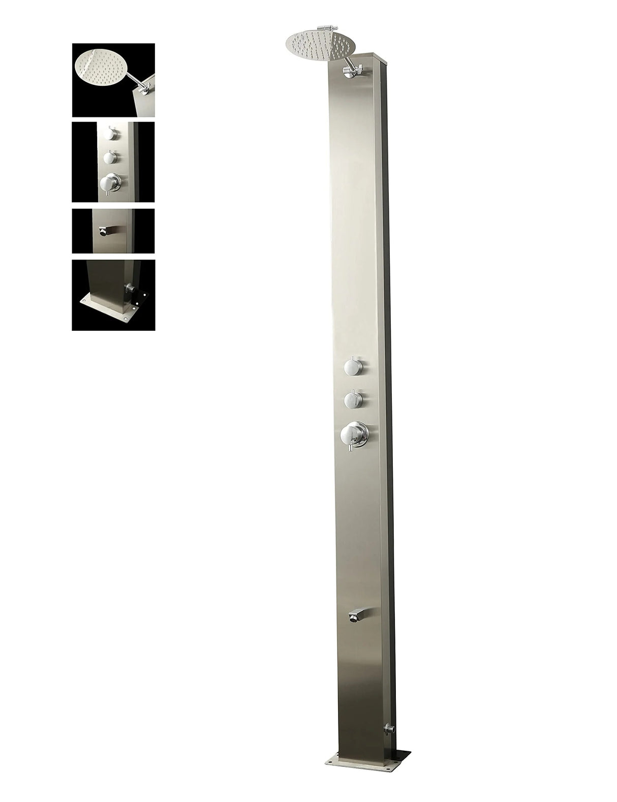 85" Rainfall Outdoor Solar Shower – Stainless Steel Body with 4.5-Gallon Heated Tank